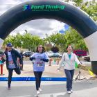 Dr. Mahajan, Maya, and Jing make a strong finish at the Stanford Ophthalmoolgy Lookin' for a Cure 5K fundraiser