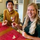 At the 2023 lab holiday party, Soo Hyeon and Ditte enthusiastically participate in traditional holiday cookie decorating.