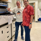 Mahajan lab collaborator Antoine Dufour Ph.D., assistant professor at Calgary University, gives Dr. Mahajan a tour of his lab.